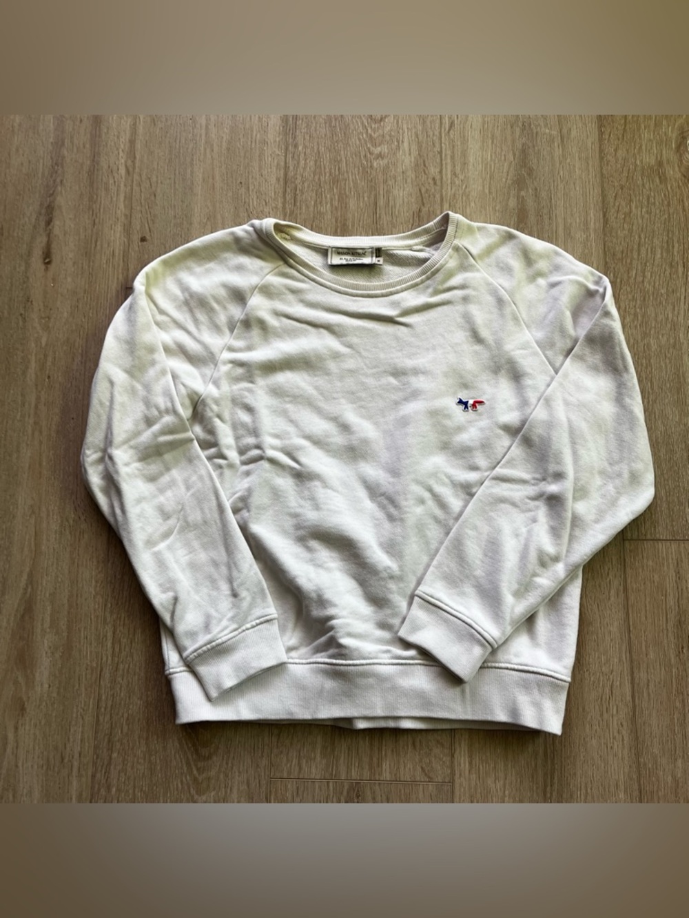 MAISON KITSUNE White Crewneck Sweatshirt with Tricolor Fox Embroidery